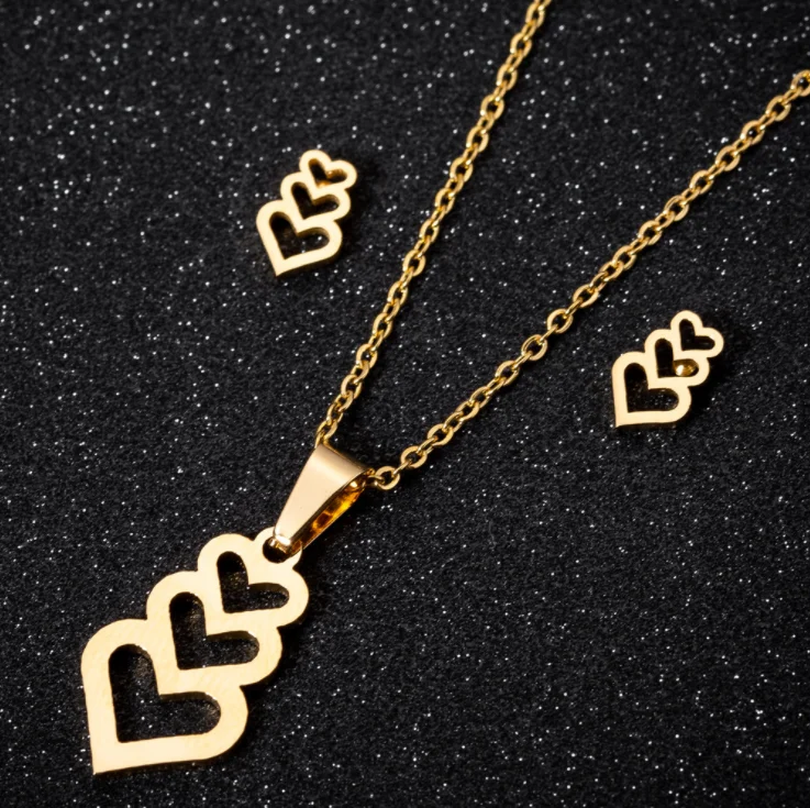 

Charms Jewelry Set Heart Wedding Jewelry Women Gold-Color Jewelry Stainless Steel Necklace Stud Earrings Set, Gold silver