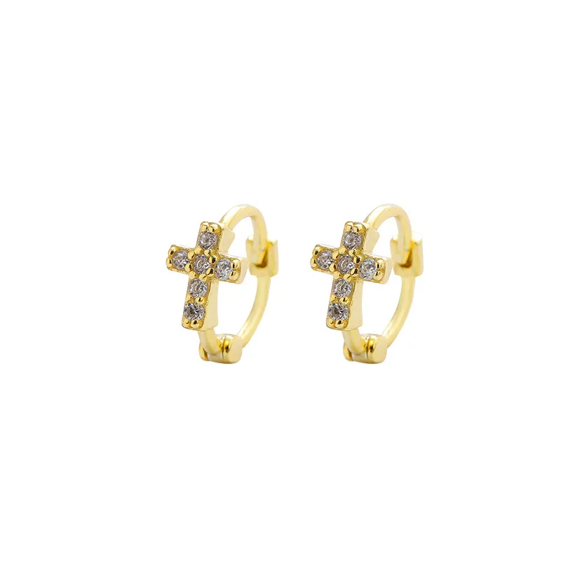 

S925 Silver Post Hoop Cross Earrings 10mm Personalized Stud Earrings