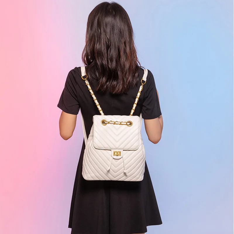 

Mini Backpack Teenage Girls Shoulder Bag 2021 New Female Leather Bag Chain Solid Color Casual Women's School backpack Bag, Black,white