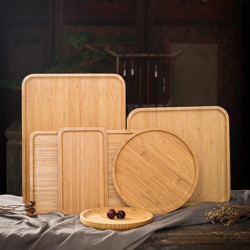 

Custom LOGO Eco friendly bamboo tray serving restaurant breakfast tray safe kitchen hotel bamboo and wooden food serving tray