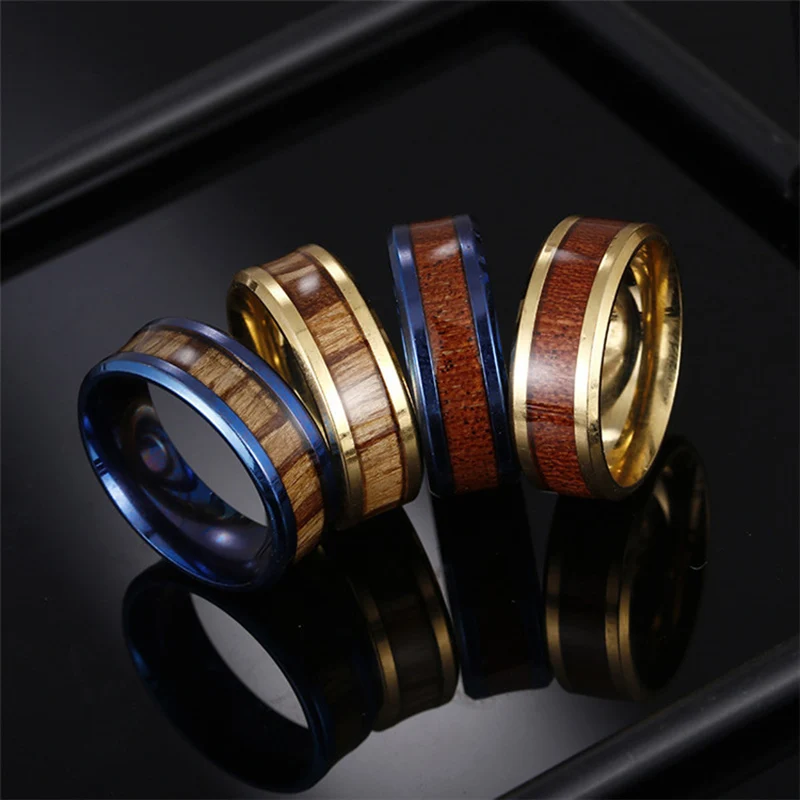 

RisingMoon Men's Wood Wedding Band Ring Custom Stainless Steel Wood Rings For Men