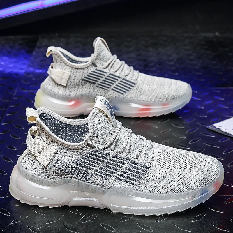 

Fashion brand male boys big size casual shoes height increasing sports running fly knit high ankle air cushion sneakers for mens