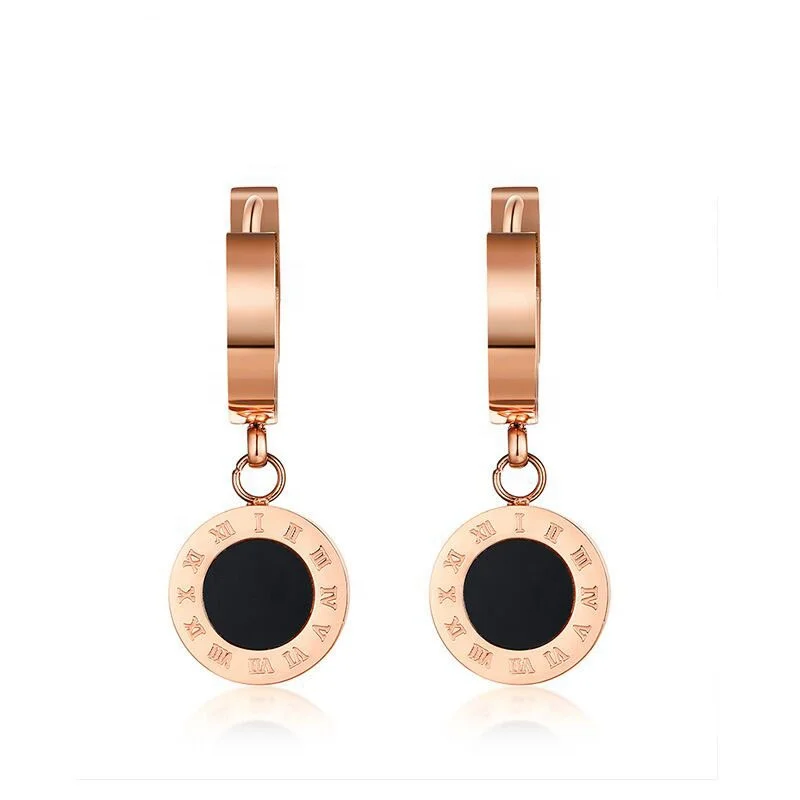 

All-Match Style Engraved Roman Numerals Lady Rose Gold 316L Stainless Steel Cuff Earrings