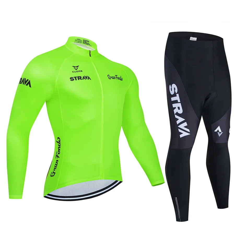 

2020 Strava Men's Cycling Jersey Long sleeve set MTB Bike Clothing Maillot Ropa Ciclismo Hombre Bicycle Wear 20D GEL bib pants, Customized color