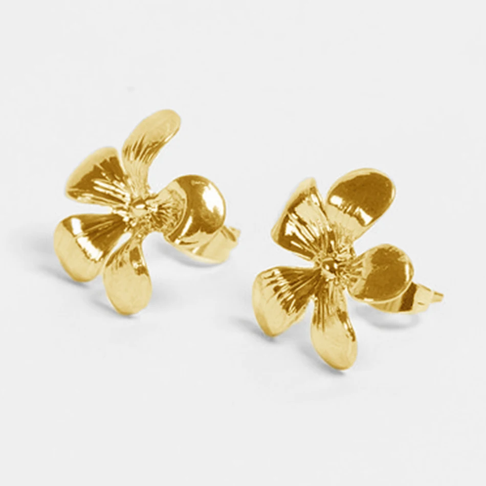 

2020 high quality 18k gold plated luxury jewelry trendy 925 sterling silver high polish flower stud earrings for women