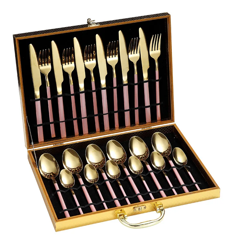 

Cutlery Flatware Custom Stainless Steel Wholesale Pink Gold Flatware Set 24 pcs, As pictures