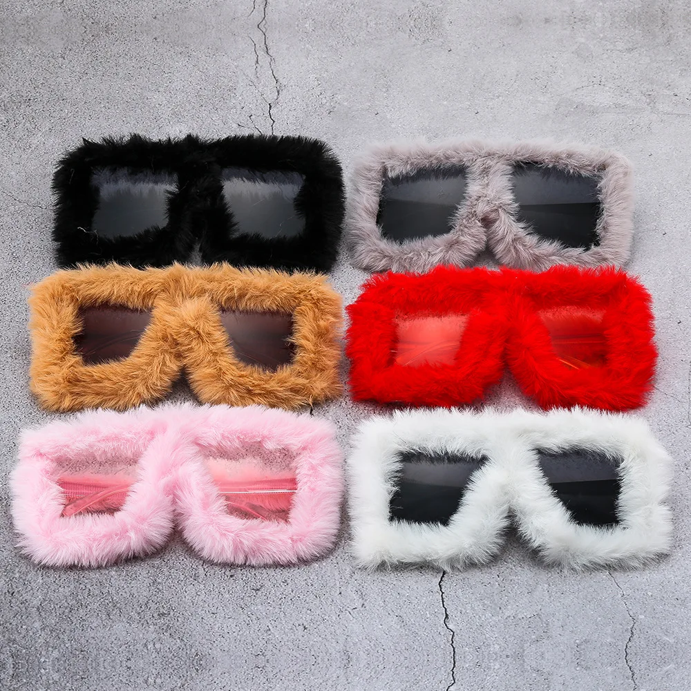 

Handmade 6 Color Women Square Sunglasses Soft Fur Velvet Oversized Ladies Sunglasses Female Sexy Tredy Shades Gafas De Sol Mujer