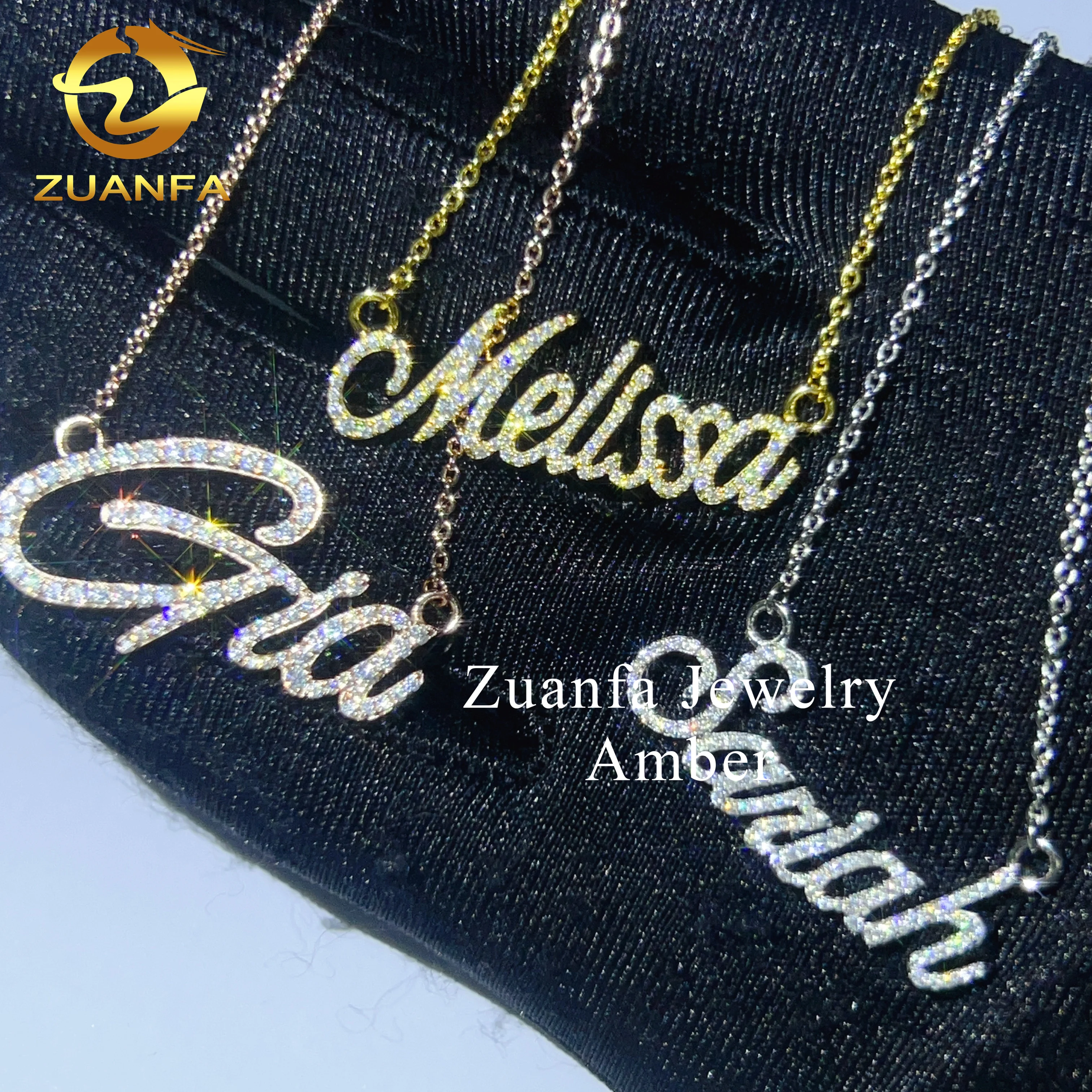 

Personalized moissanite jewellery S925 silver 10K 14K 18K real solid gold D-vvs1 moissanite diamond name plate Initial necklace