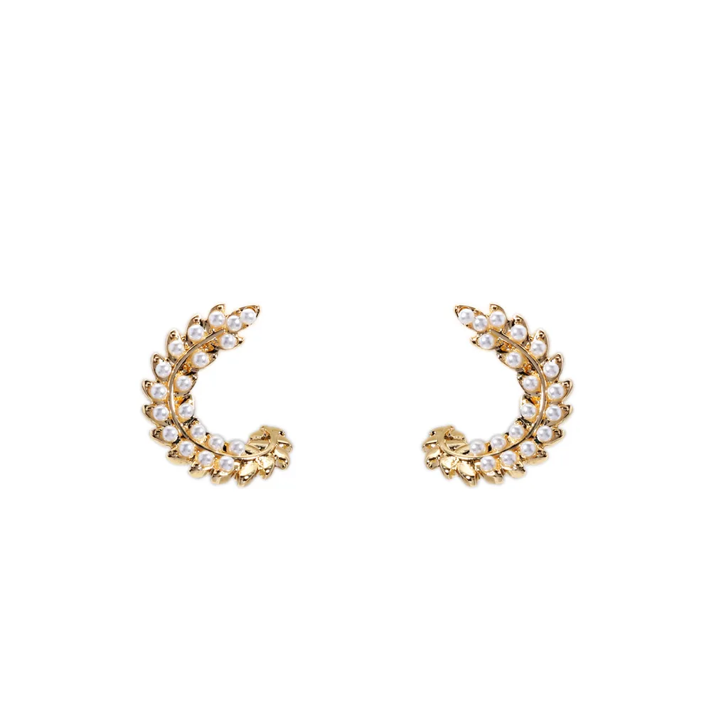 

2020 Hot Selling Pearl Leaf Stud Earrings C Shaped Natural Freshwater Pearl Earring