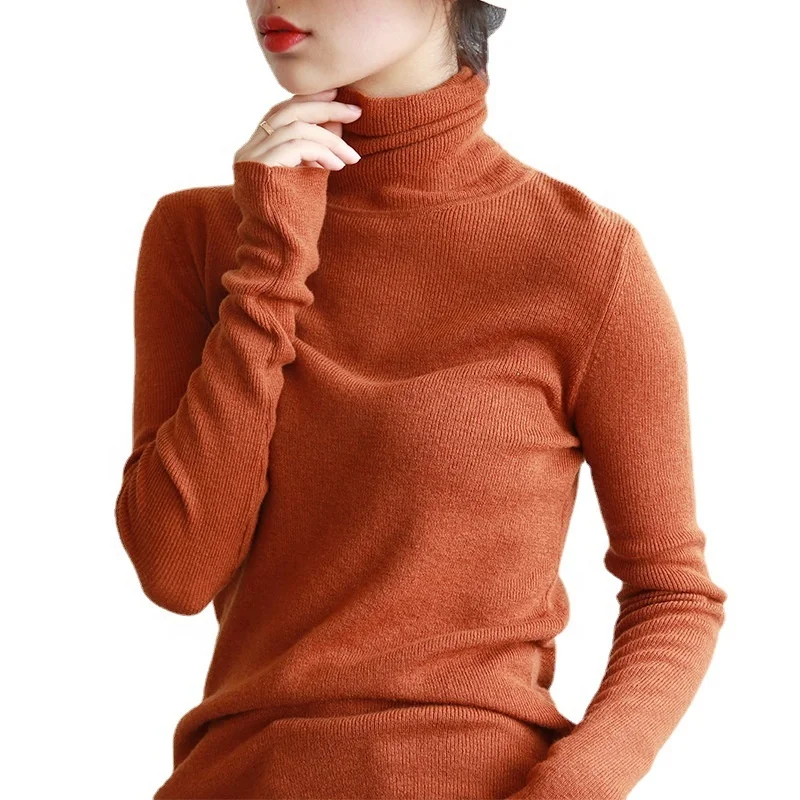 

JL-10262 High quality super soft merino wool tshirt sweater Slim knit casual turtleneck bottom women long sleeve shirt for women