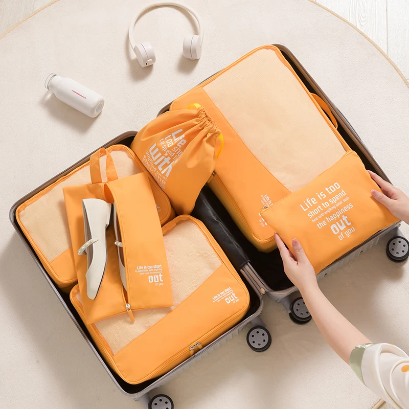 

2022 Wholesale Fashion design waterproof material travel luggage Packing Cubes 6 Set, Pink, green, yellow,cyon,black,khaki