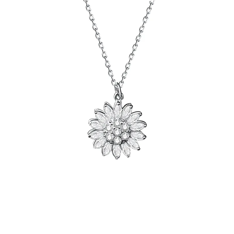 

2021 Fashion Woman S 925 Silver Sunflower Diamond Necklace With Swivel Silver Jewelry For Cheap Wholesale
