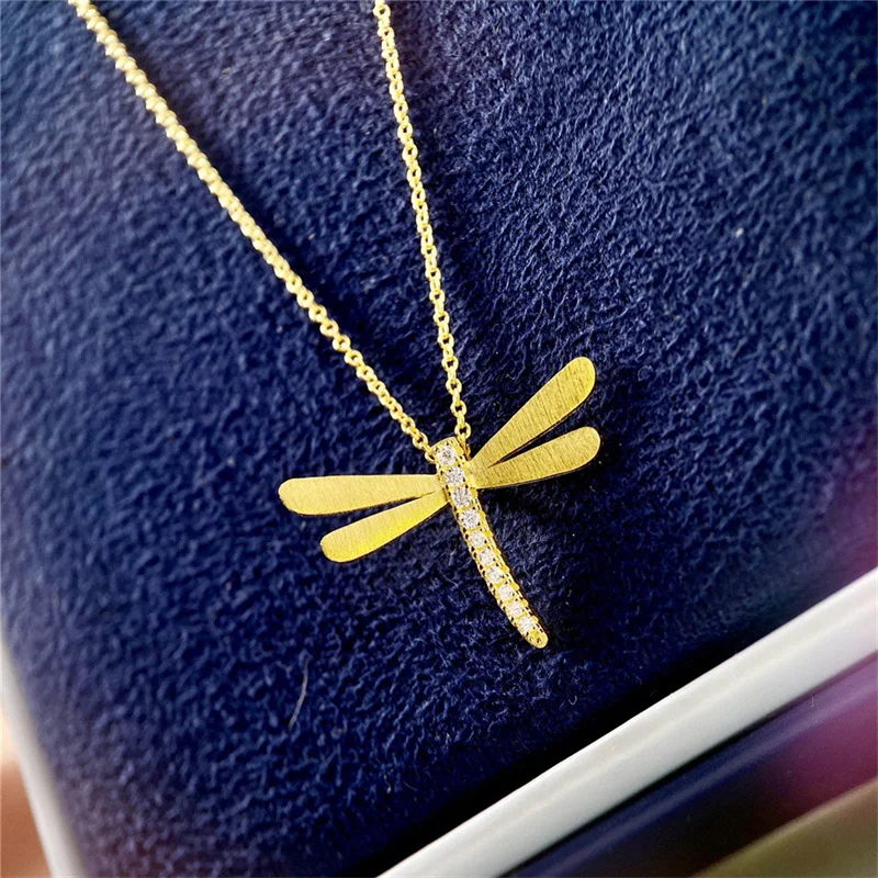 

Aimgal Diamond-Studded dragonfly dragonfly pendant S925 silver 18k gold-plated necklace for women