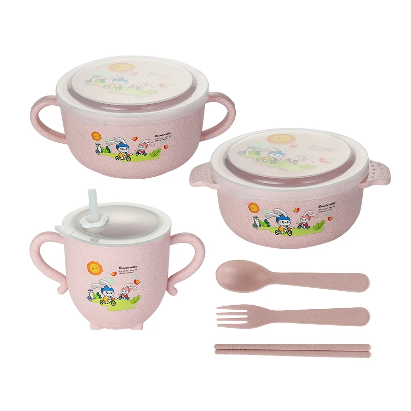 

Safe and environmentally friendly biodegradable wheat straw food tray 6 pieces children's tableware set