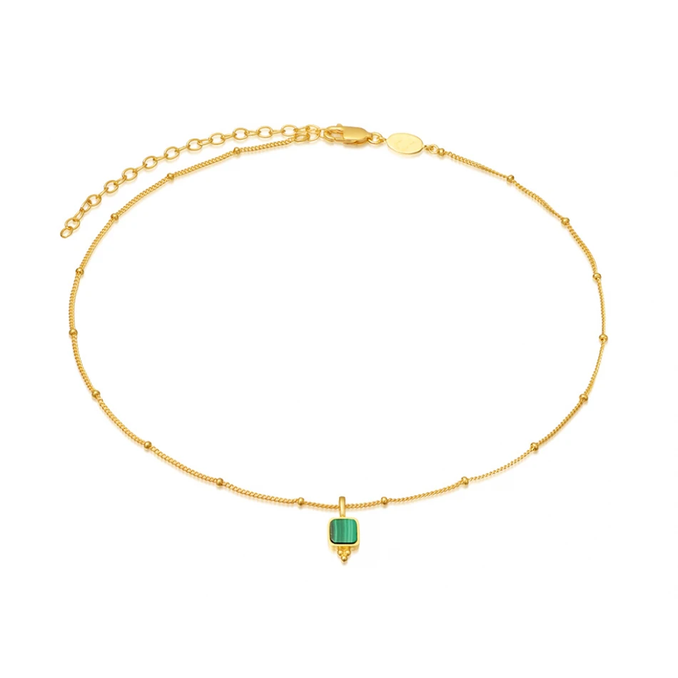 

ready to ship sterling silver necklace vermeil gold jewelry 14k stylish malachite square charm choker for women