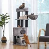 Wood Pet Cat Scratching Tree, Modern Luxury Scratcher Cat Climbing Tree Wood Cat Tree with Sisal-Covered Scratching Posts