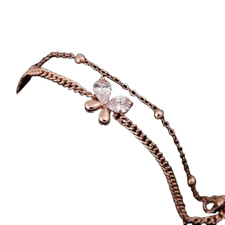 

Hot selling cute Double Layer Crystal Chain Bracelet Butterfly Bracelet
