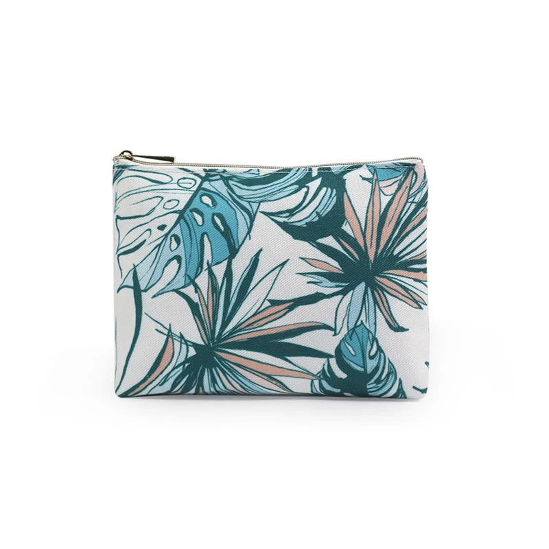 

Promotional folding travel custom fancy canvas summer makeup pouch, Leaf blue