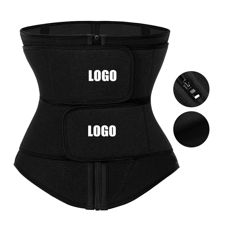 

Fajas Colombianas Custom Logo Zipper+Two Belts Visa Slimming Waist Trainer Shapewear Body Shaper, Black,red