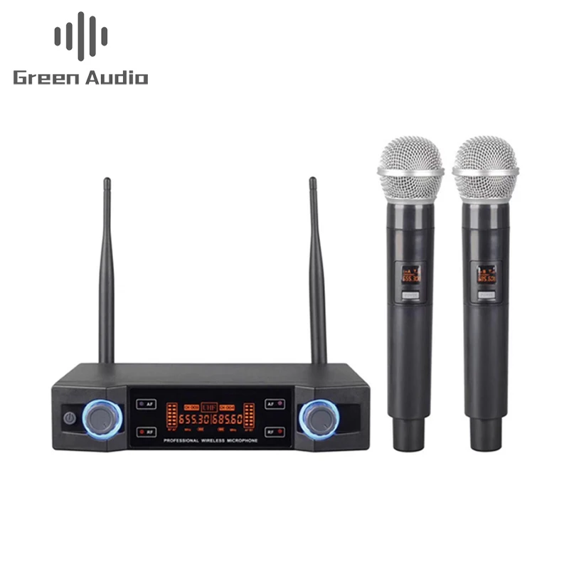 

Professional 2 Handheld UHF Frequencies Dynamic Capsule 2 channels Wireless Microphone for Karaoke System, Black