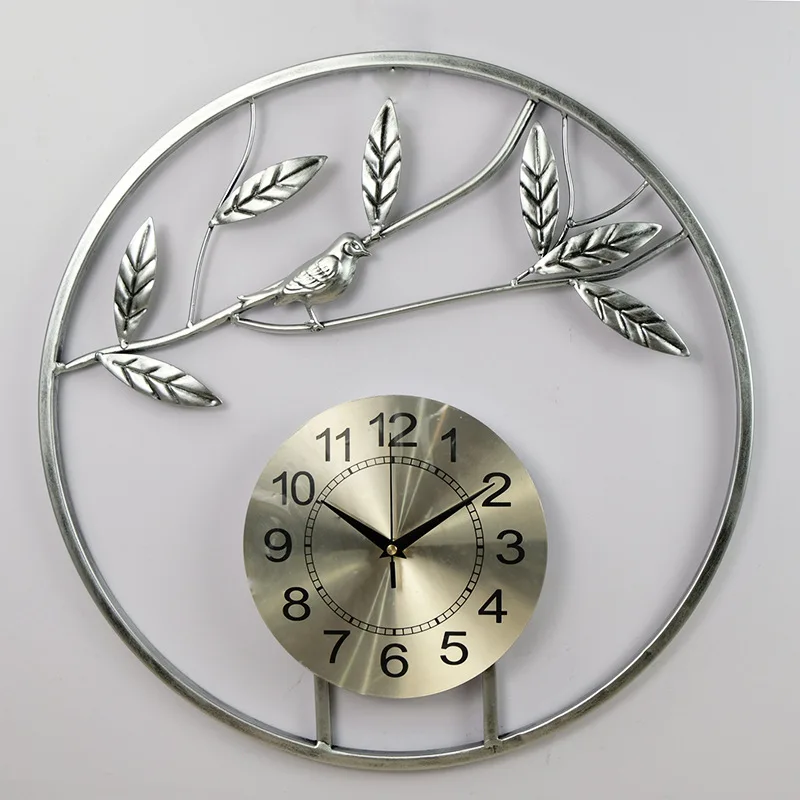 

New Chinese style willow clause household clockoffice wall clock Chinese wind iron art silent study wall clockreloj de pared, ,vintage gold