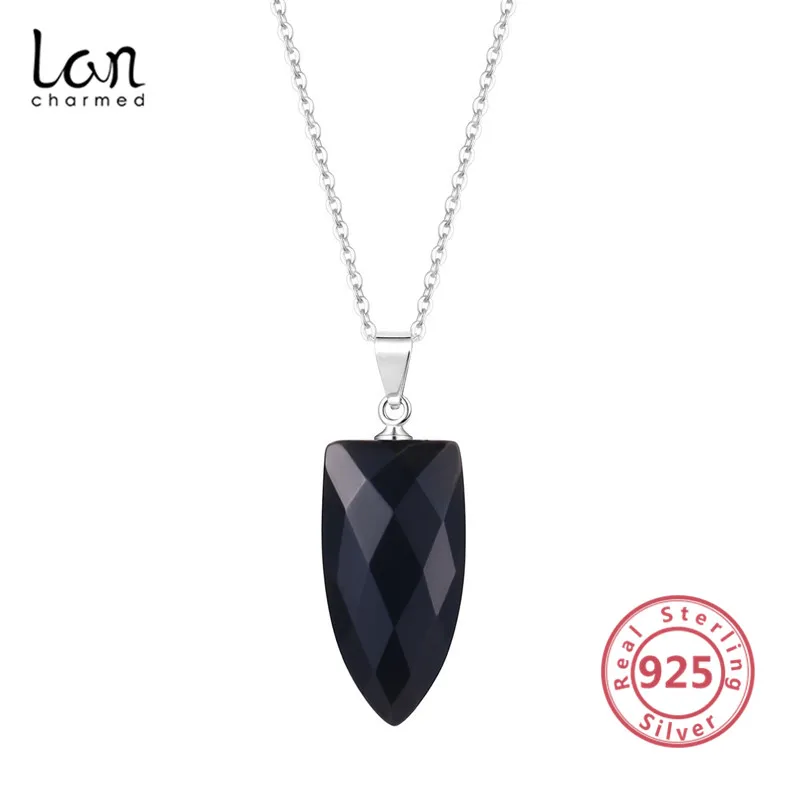 

Lancharmed 925 Sterling Silver Black Obsidian Pendant Quartz Necklace, Silver color