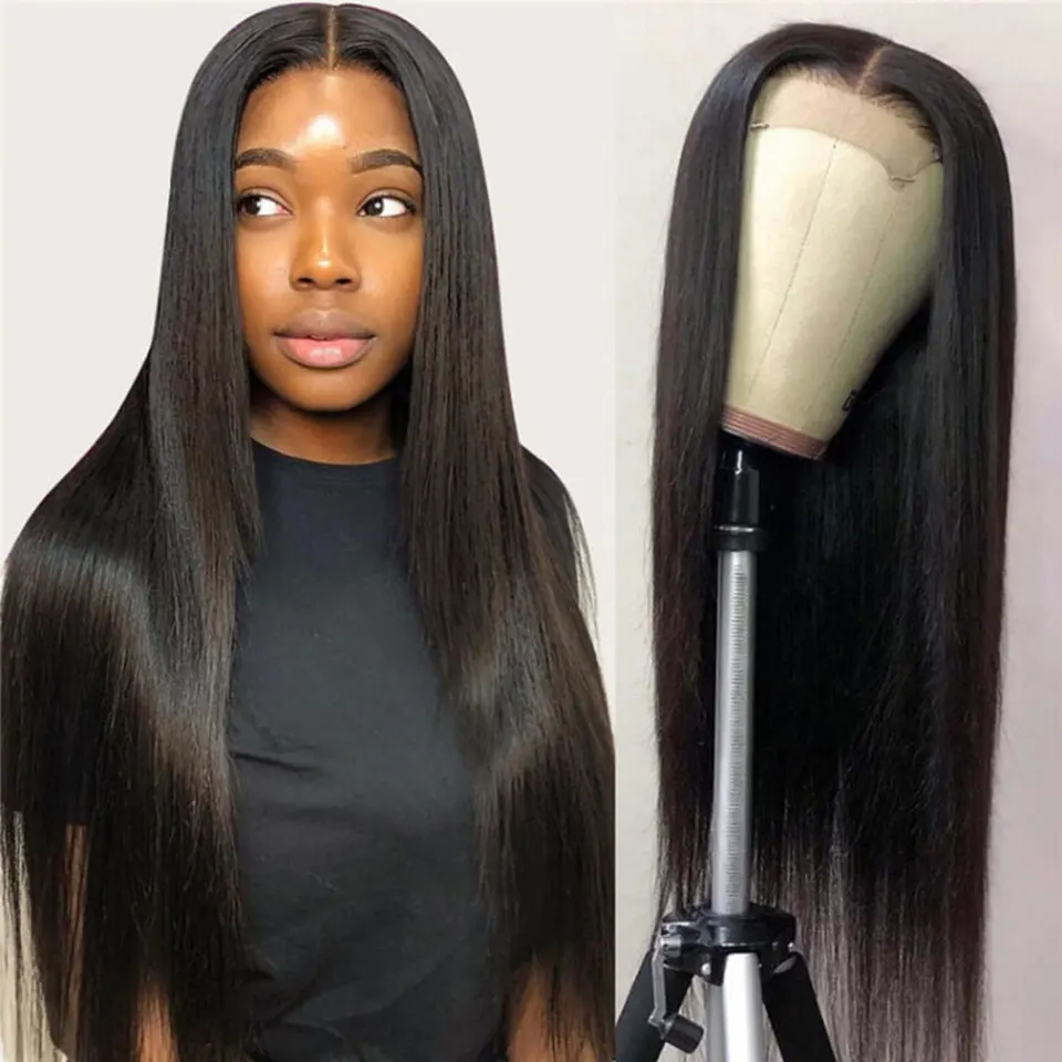 

Pre Plucked Bleached Knots Human Hair Long Straight 6X6 Lace Closure Wig