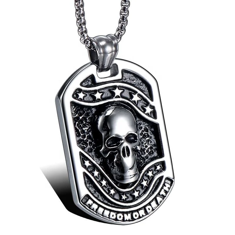 

High Quality Hot Selling Fashion Street Hip Hop Pendant 316L Stainless Steel Vintage Skull Pendant Necklace, Silver