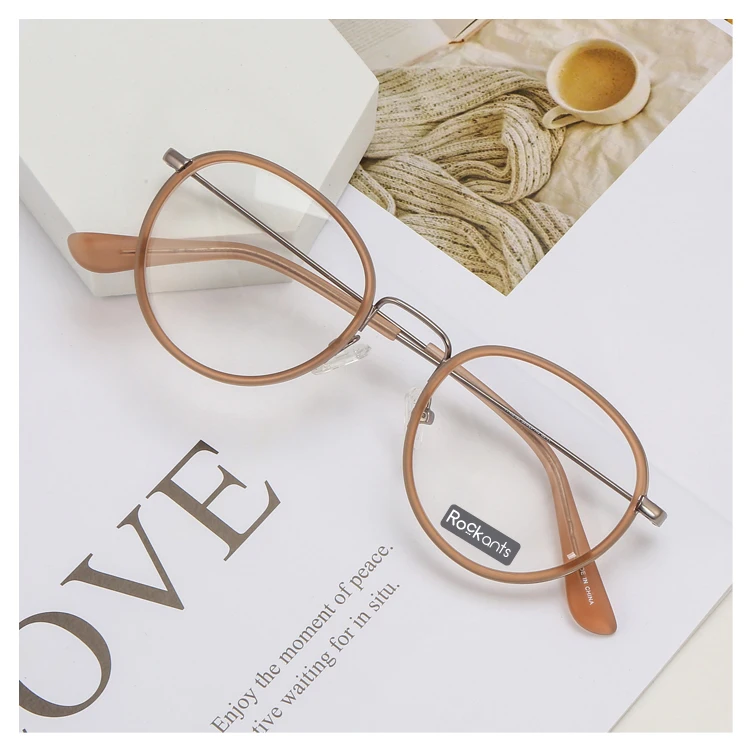 

Rock ants main product classic design round acetate metal glasses handmade optical eyeglasses frames, 3 colors