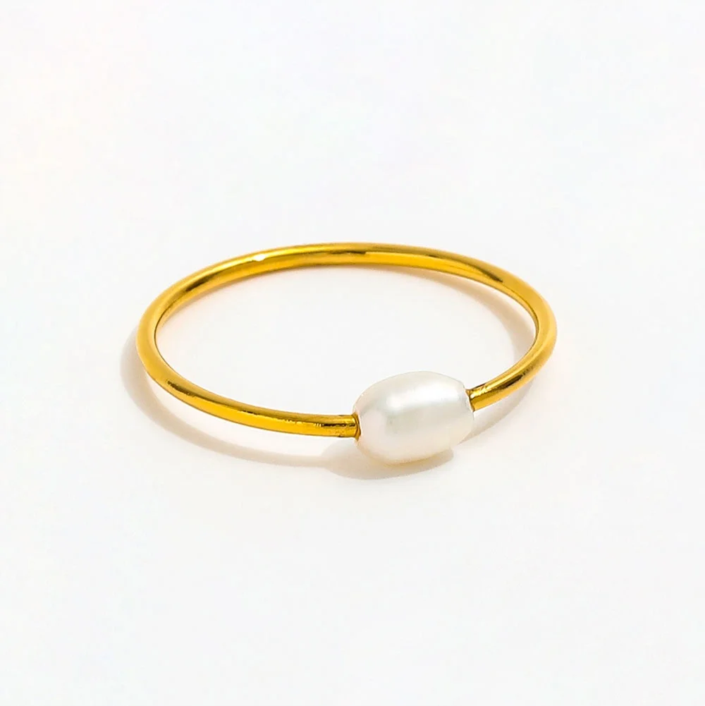 High End Trendy Stainless Steel Fine Ring 18K Gold Plated Single Freshwater Pearl Bead Stylish Ring for Gifts
