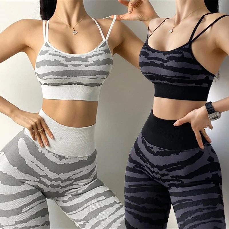 

Hot sale monokini zebra sports bra high waist butt lift leggings fitness suits activewear girls fitness sport logo yoga clothes, As shown or customized