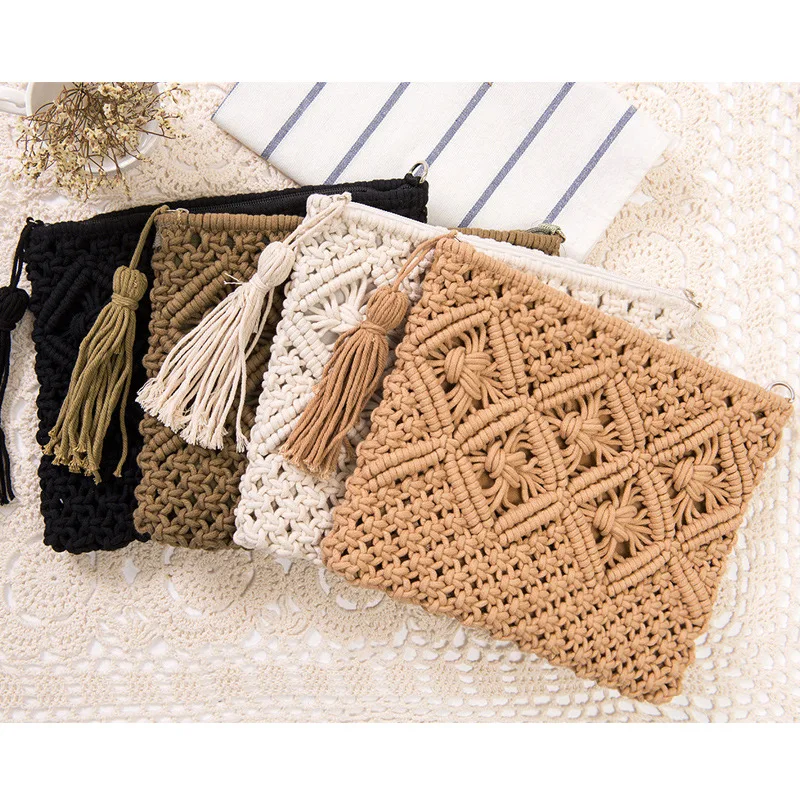 

2022 Elegant Cotton Weave Summer Beach Ladies Clutch Bag Retro Purses Envelope Slim Clutch Handbag Evening Clutch Bags for Woman, Solid colors