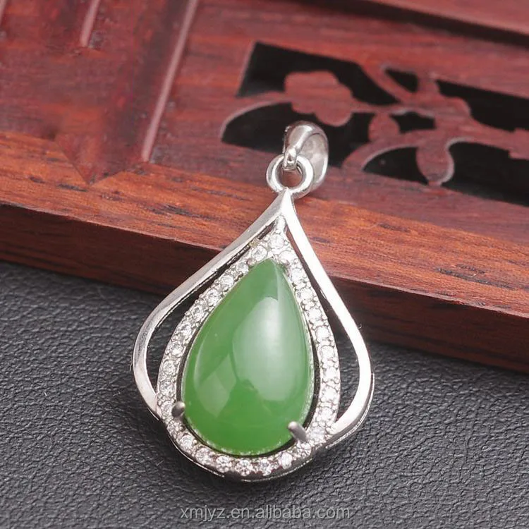 

Certified 925 Sterling Silver Natural Hetian Jasper Silver Inlaid Stone Pendant