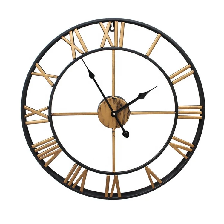 

23' Handmade Iron Roman Numbers Antique Gold Metal Decorative Wall Clock