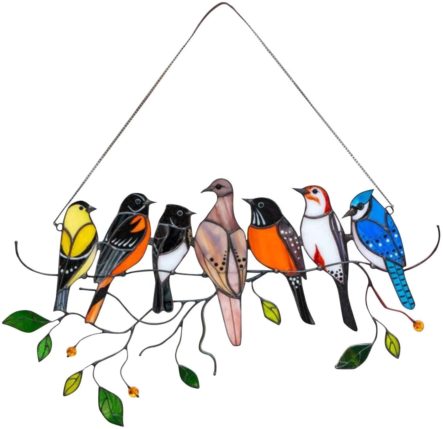 

Metal Doors Home Decor Wall Hanging Gift Stained Bird Glass Window Hangings Panel, Multicolor