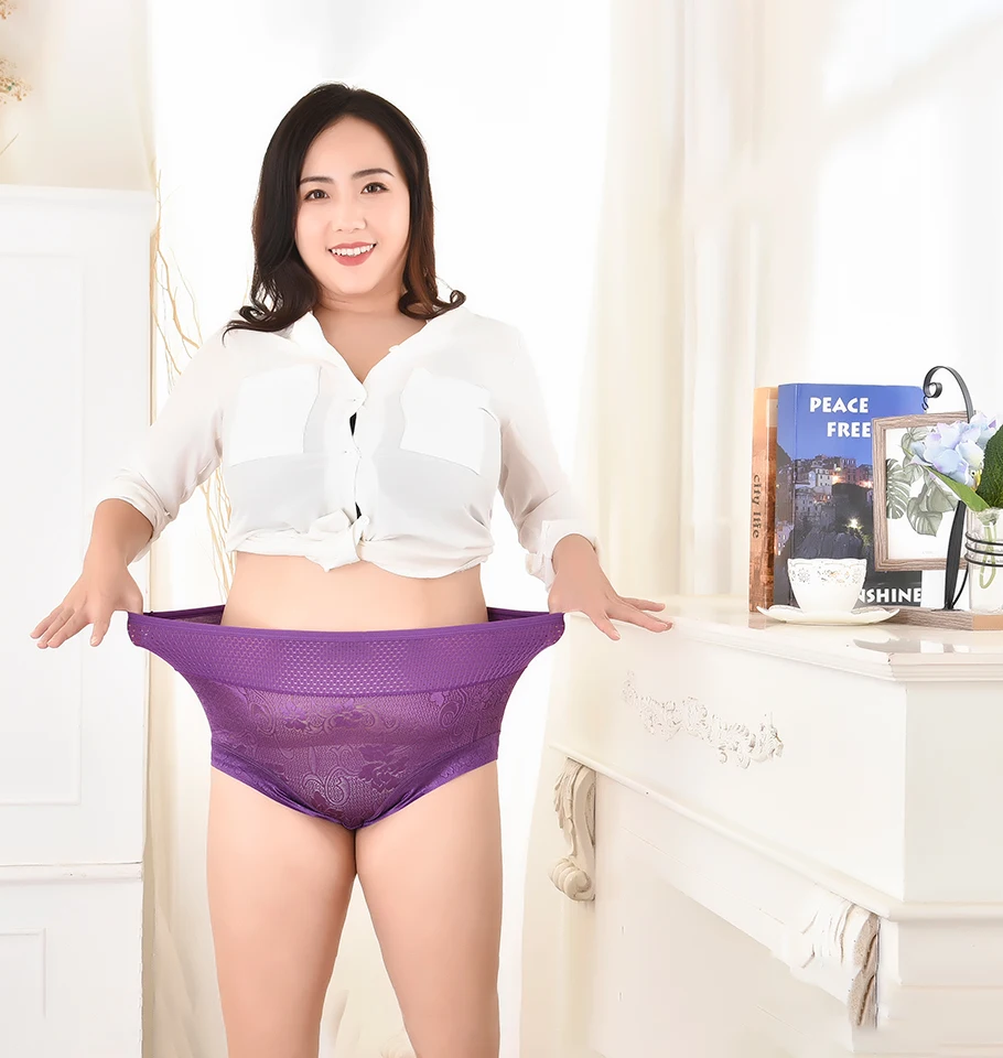 

Comfortable jacquard lace trim large size women's panties modal middle-aged women high-waist briefs, 8 colors