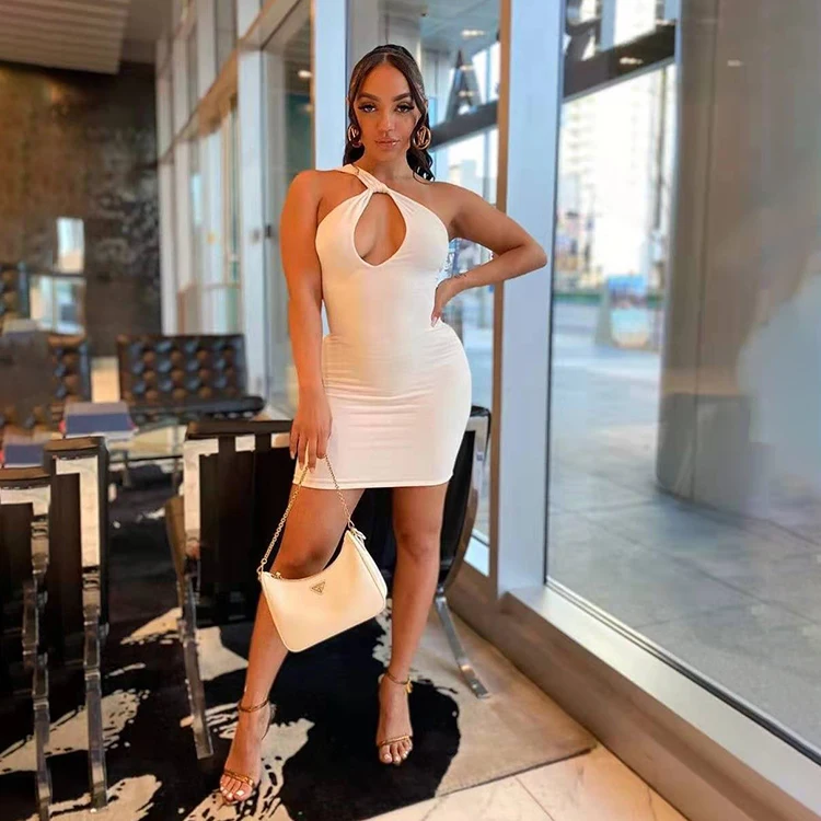 

Female Clothing Stylish Ladies Summer Dresses Inclined Shoulder Sexy Sleeveless Dress Woman -ZR, White,black