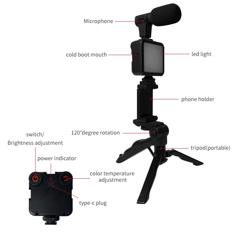 

Vlogging kit streaming microphone kit, Black