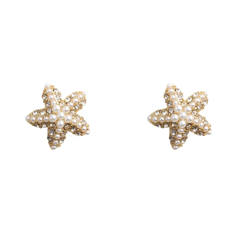 

Amazon Best Selling Bling Crystal Star Stud Earrings Natural Freshwater Pearl Star Earring For Party Club