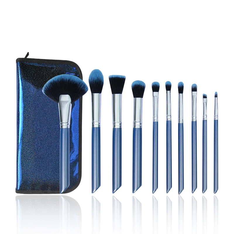 

custom logo Wholesale MAKEUP BRUSH SET 10pcs luxury makeup brushes bling glitter handle vegan cosmet MAKEUP BRUSH SET, Pearl blue