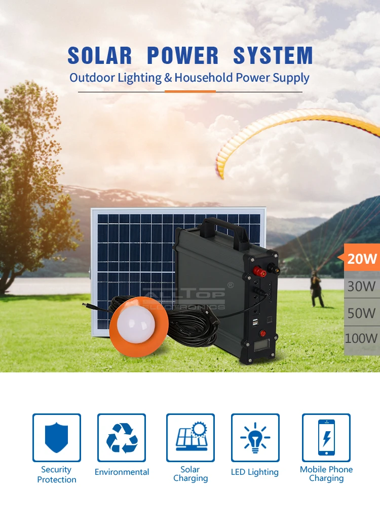 ALLTOP High quality aluminum pc housing electricity generating 20w 30w 50w 100w solar power system for home