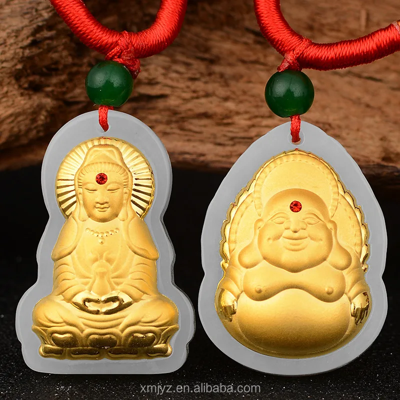 

Certified 3D Gold Inlaid With Jade Gemstone Maitreya Sitting Guanyin Sitting Buddha Pendant Manufacturer Wholesale