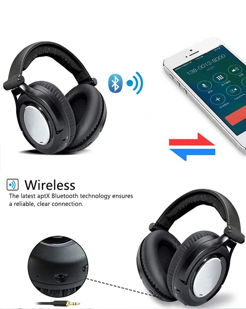Foldable Over the Ear CSR8670 Wireless Noise Cancellation Headset ANC Headphones with Extra Comfortable Earmuff