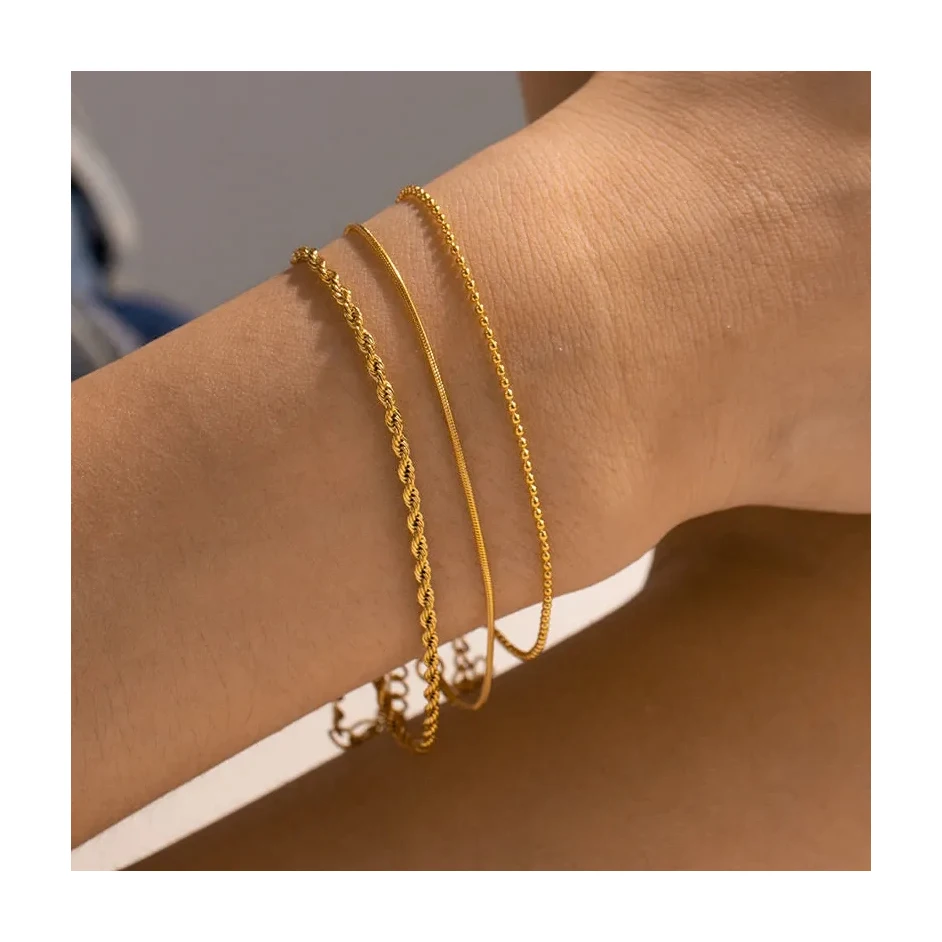 

ERESI Dainty 18k Gold Plated Snake Chain Bracelet Femme Stainless Steel Link Chain Ankle Bracelets Women Waterproof Jewelry