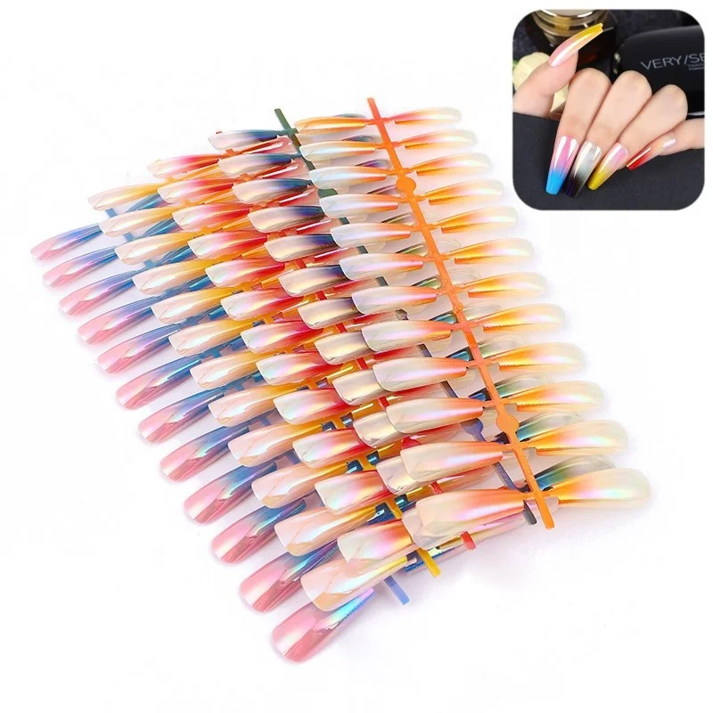 

24 Strips of Long Ballet Nail Polish Aurora Two-color Gradient Wearable Nail Art with Removable Fake Nails, Multiple colour