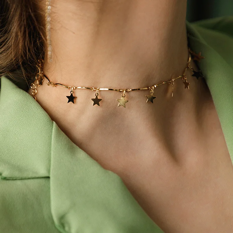 

2020 Minimalist Jewelry Simple Female Retro Handmade Clavicle Chain Star Choker Five-pointed Gold Star Pendant Necklace