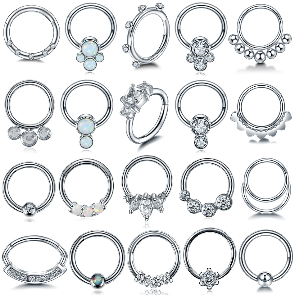 

Opal Nose Ring Septum Hoop Crystal Ear Helix Clicker Piercing Ear ring Cartilage Tragus Conch Daith Rook Piercing Nariz Jewelry