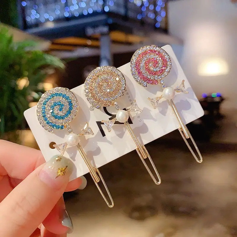 

New Arrival Lollipop Hair Clips Korea Popular Colorful Full Crystal Hairpin Women Girls Hair Clips