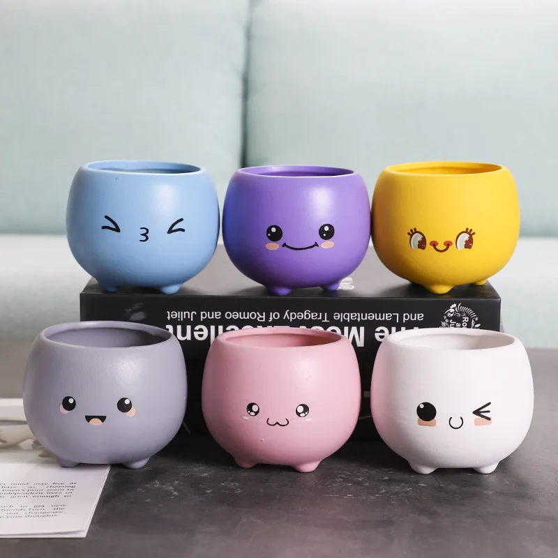 

expression ceramic plain flowerpot cute style home multi meat flowerpot plain flowerpot ceramic green plant pot two piece set, As picture