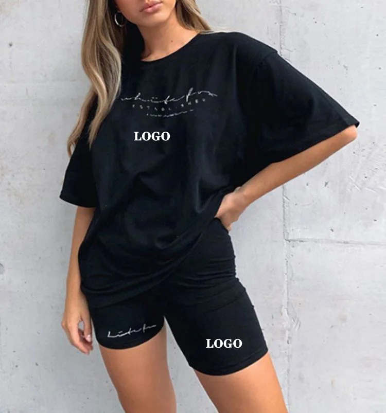 

Custom Logo Summer Outfits 2021 Biker Short Women 2 Piece Set Clothing Jogging Suit Set, Black/white/gray
